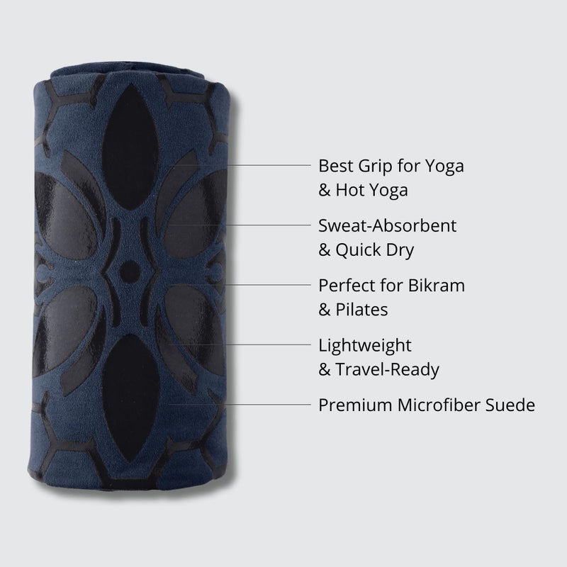 Clever Yoga Hot Yoga Mat Towel â€“ Non-Slip Grip for Hot Yoga, Sweat Absorbent, Honeycomb Silicone Grip, Stays Flat â€“ Ideal for Pilates, Travel, Washable & Lightweight - Dark Blue - Image 2